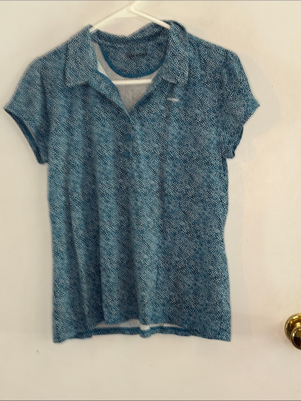 Ayacucho blue white black polka dot short sleeve polo shirt Size XL